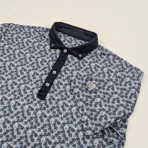 Johnnie-O Taz Printed Golf Polo Shirt Men's Medium Malibu Blue Floral Print